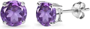 Sterling Silver African Amethyst Round-Cut Solitaire Stud Earrings for Women