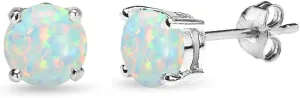 Sterling Silver Birthstone Earrings for Women, Genuine or Synthetic Gemstone 6mm Round Solitaire Stud Earring for Bridesmaids