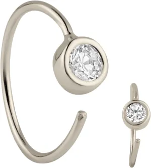 Sterling Silver Nose Hoop Ring, 22g CZ Bezel, .925 Silver