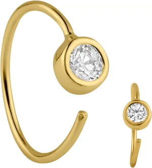 Sterling Silver Nose Hoop Ring, 22g CZ Bezel, .925 Silver
