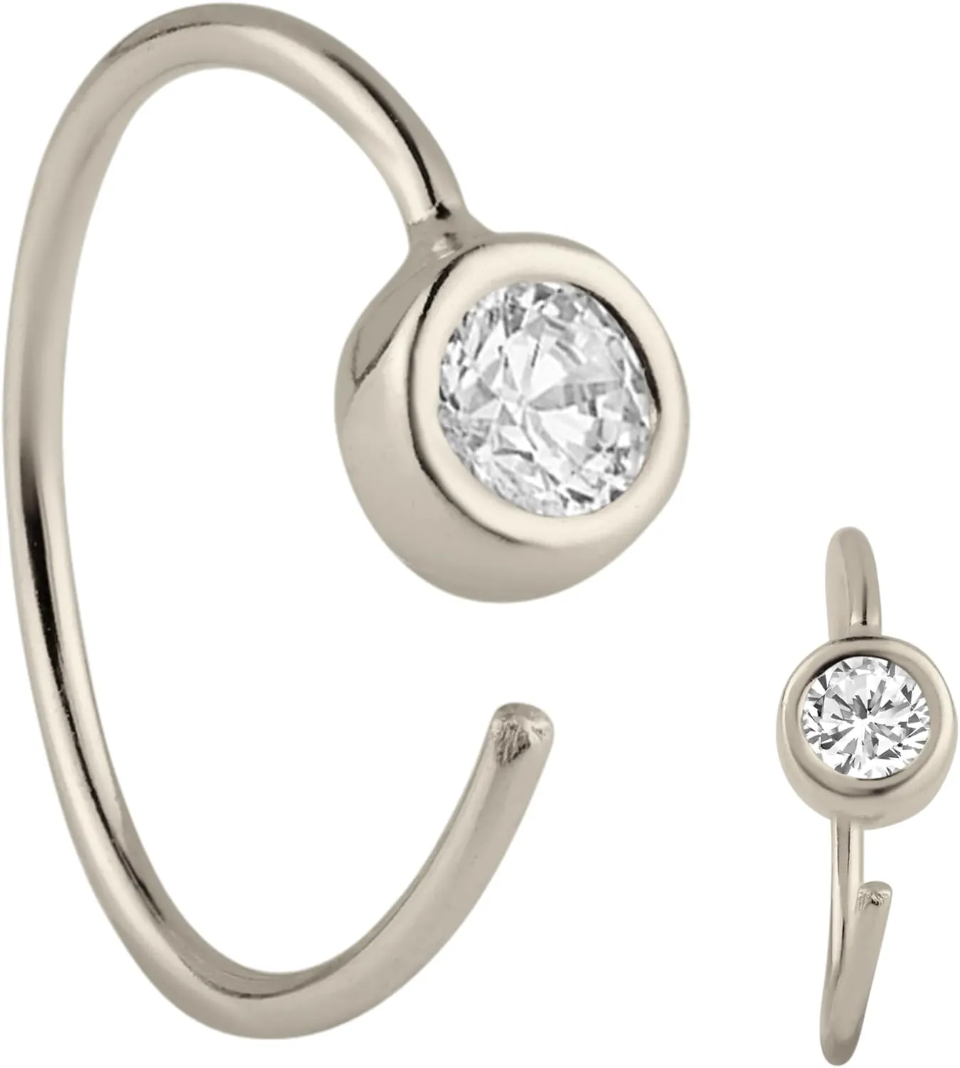 Sterling Silver Nose Hoop Ring, 22g CZ Bezel, .925 Silver