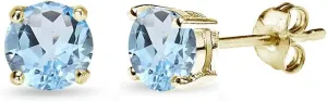Sterling Silver Round-Cut Solitaire Blue Topaz Stud Earrings for Women