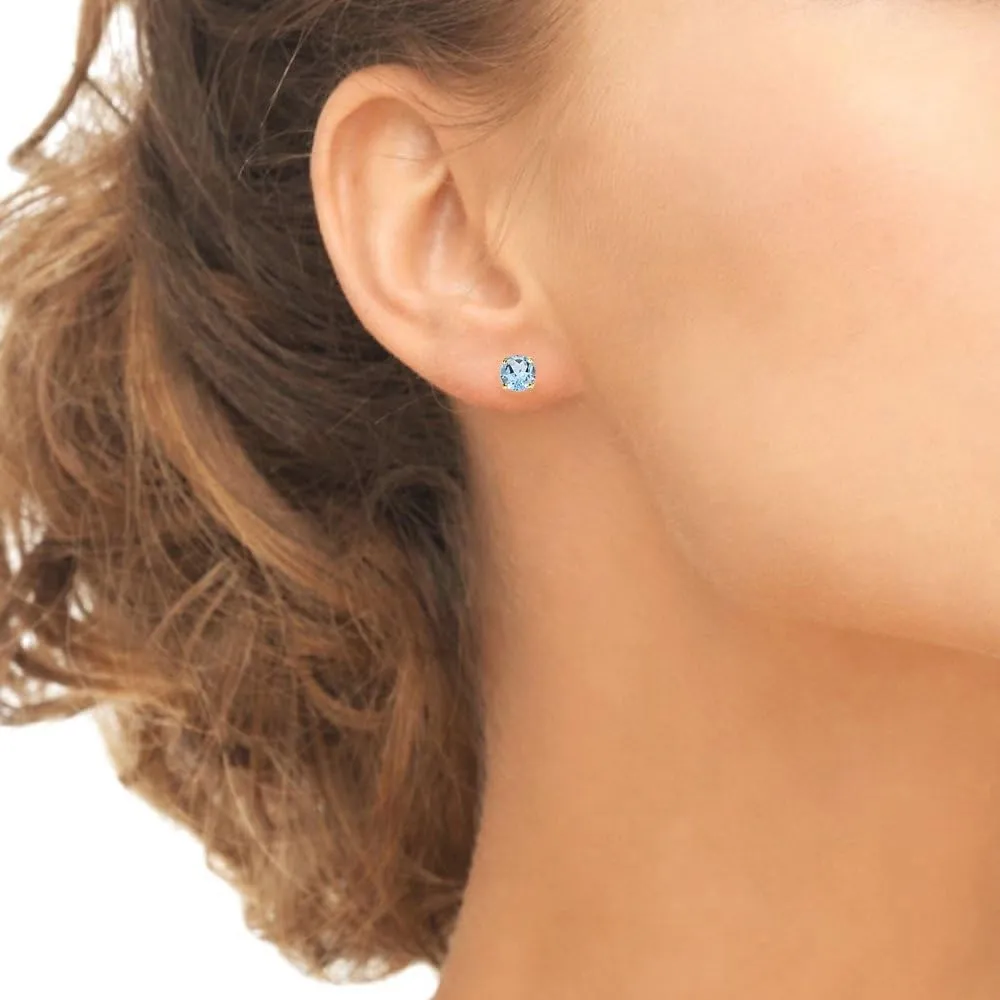 Sterling Silver Round-Cut Solitaire Blue Topaz Stud Earrings for Women