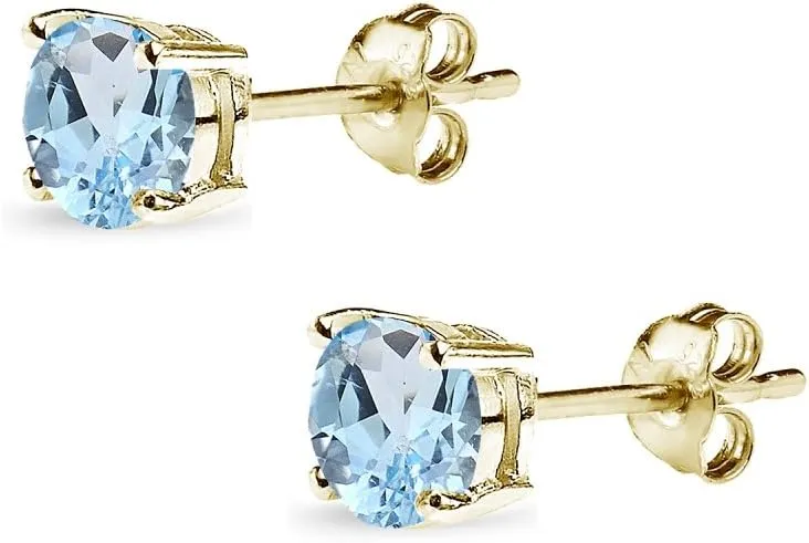 Sterling Silver Round-Cut Solitaire Blue Topaz Stud Earrings for Women