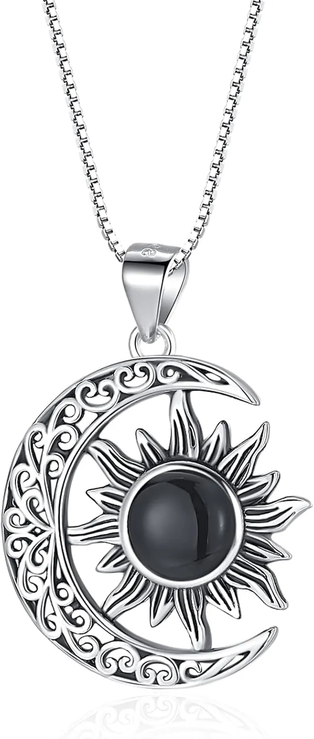 Sterling Silver Sun and Moon/Dragonfly/Compass Necklace Jewelry for Women Girls (18K Gold Plated)