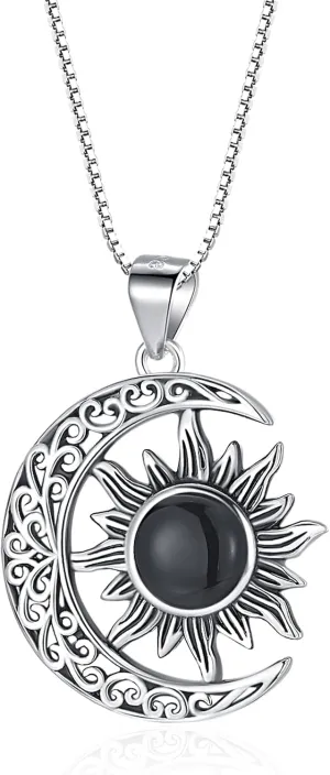 Sterling Silver Sun and Moon/Dragonfly/Compass Necklace Jewelry for Women Girls (18K Gold Plated)