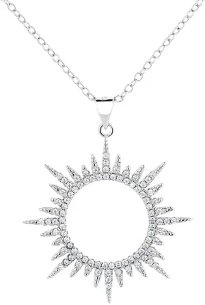 Sterling Silver Sunburst Pendant Necklace with crystals from Swarovski