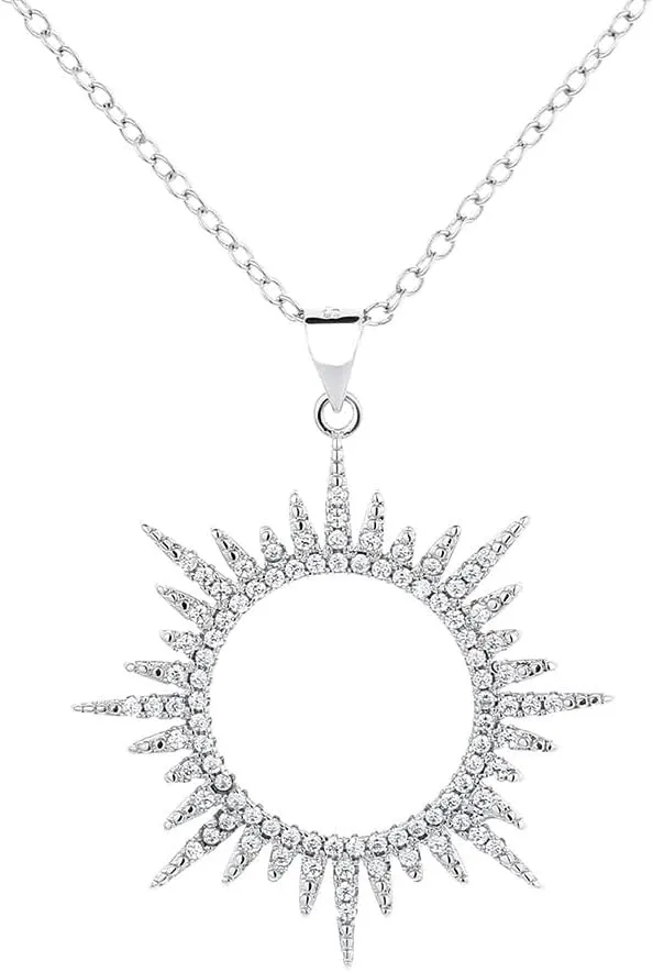 Sterling Silver Sunburst Pendant Necklace with crystals from Swarovski