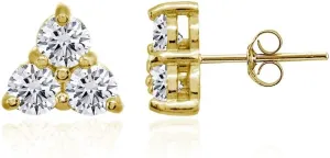 Sterling Silver Three Stone Round Cubic Zirconia Cluster Triangle Stud Earrings