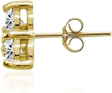Sterling Silver Three Stone Round Cubic Zirconia Cluster Triangle Stud Earrings