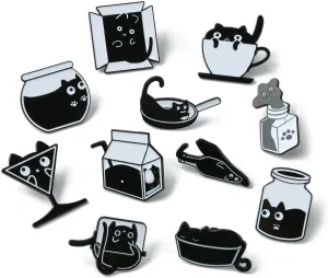 Stiesy 11 Pcs Enamel Black Cat Brooches Cute Kitten Lapel Pins Kawaii Animal Decorative Novelty Badges Brooches Pin Set for Hats Clothes Backpack Bags Jewelry Crafting Fits Men Women Boys and Girls