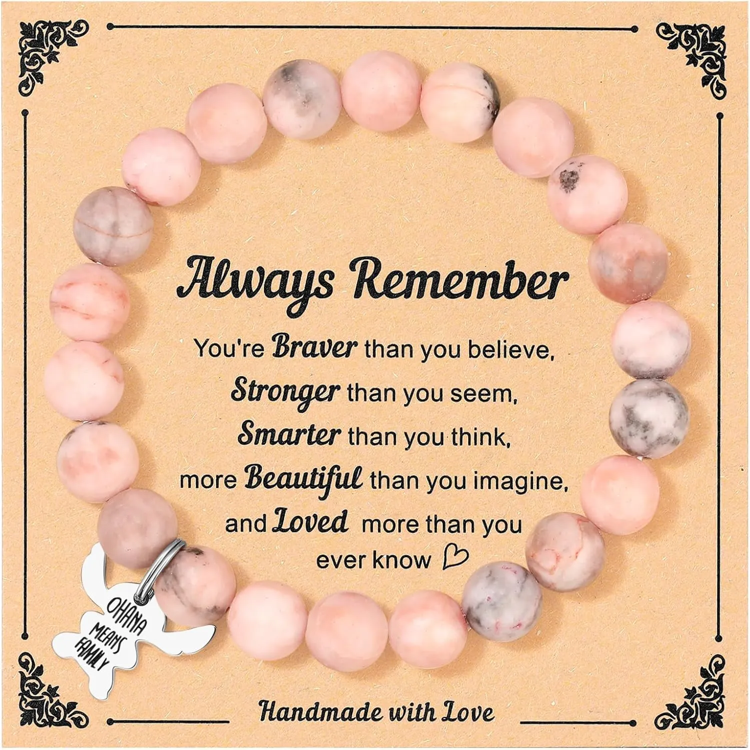 Stitch Gifts, Pink Pearl Stitch Bracelets for Daughter/Granddaughter/Niece/Sister, Natural Stone Bracelet Jewelry Gift for Birthday Christmas Valentines Day
