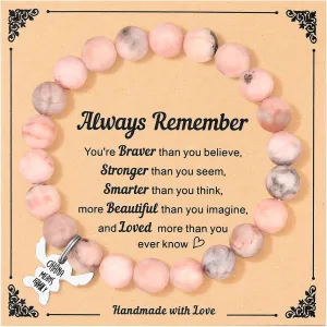 Stitch Gifts, Pink Pearl Stitch Bracelets for Daughter/Granddaughter/Niece/Sister, Natural Stone Bracelet Jewelry Gift for Birthday Christmas Valentines Day