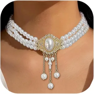 Stocking Stuffers Holiday Outfits for Women 2024 Pearl Choker Necklace for Women Layered Pearl Necklace Dainty Chunky Pearl Beaded Necklace Adjustable Faux Pearl Statement Necklace Trendy Stuff