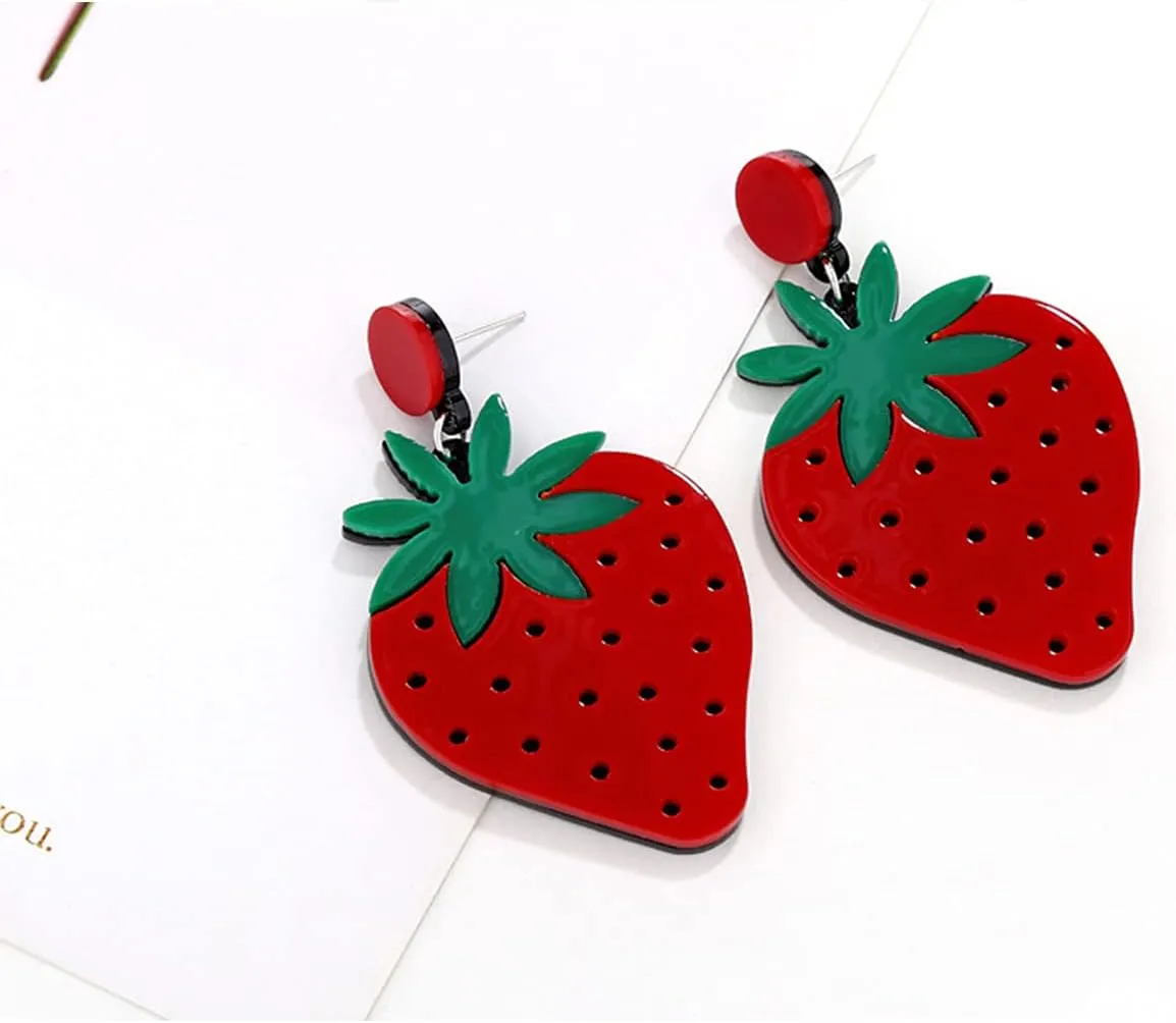 Strawberry Acrylic Drop Earrings for Women Bohemian Large Cute Strawberry Dangle Earrings for Party Vacation