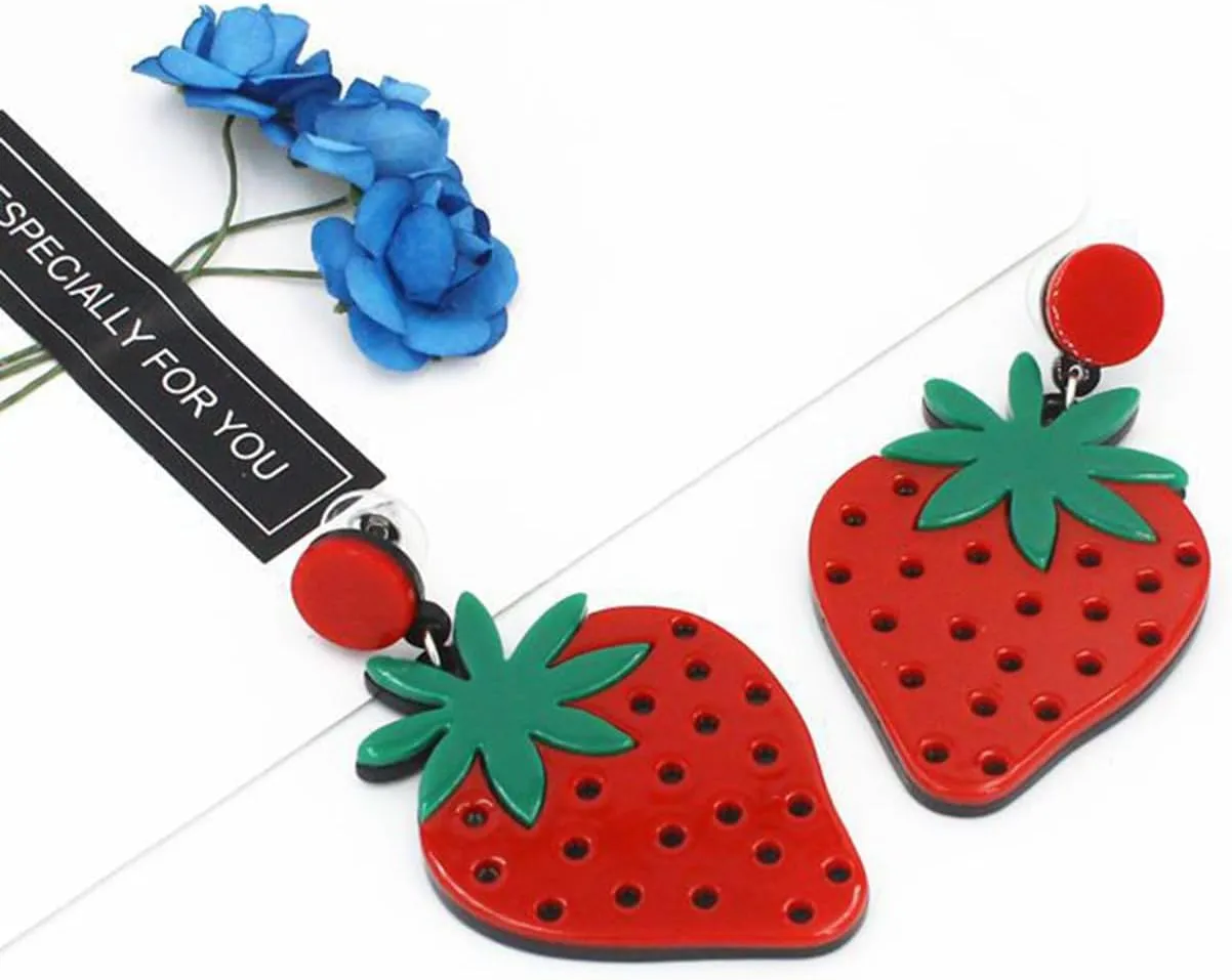 Strawberry Acrylic Drop Earrings for Women Bohemian Large Cute Strawberry Dangle Earrings for Party Vacation