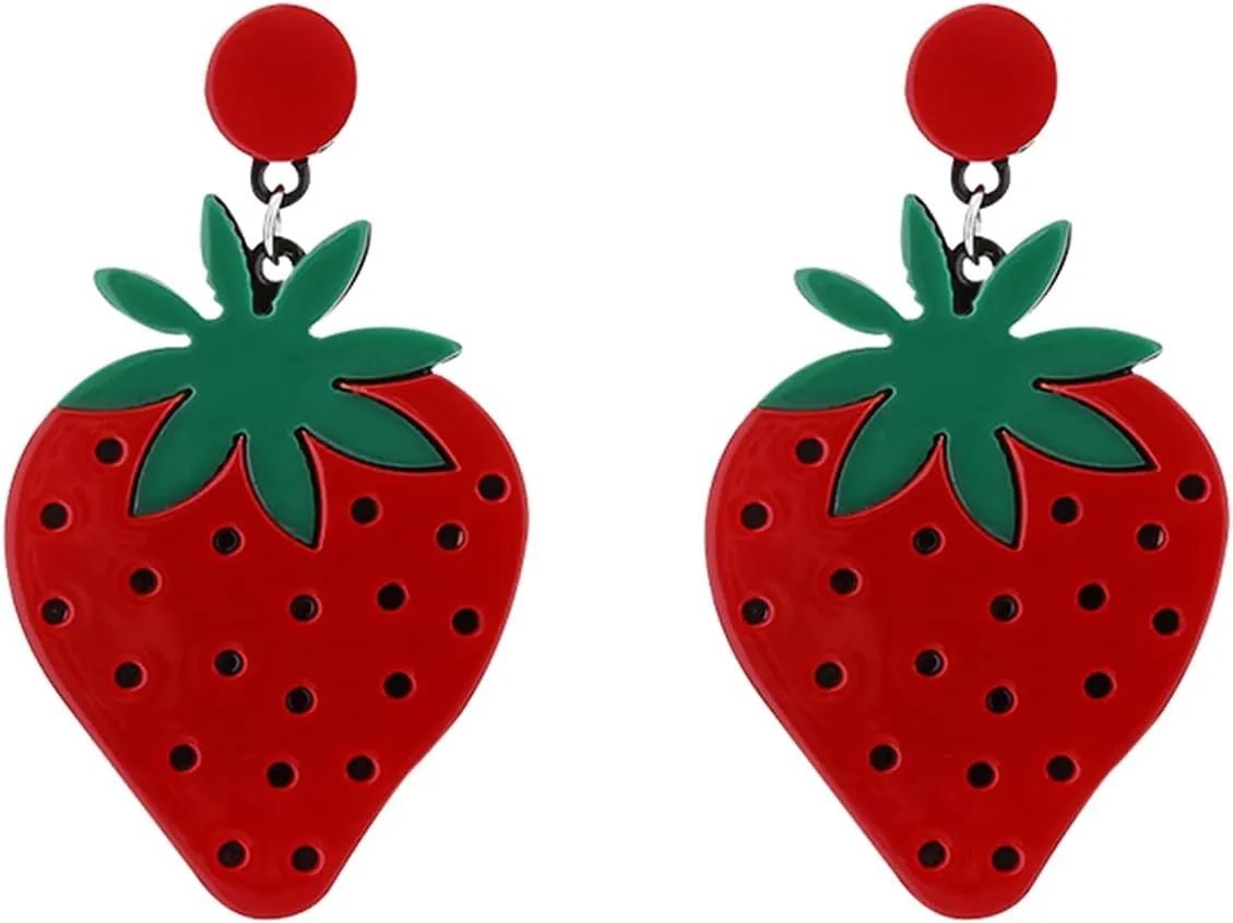 Strawberry Acrylic Drop Earrings for Women Bohemian Large Cute Strawberry Dangle Earrings for Party Vacation