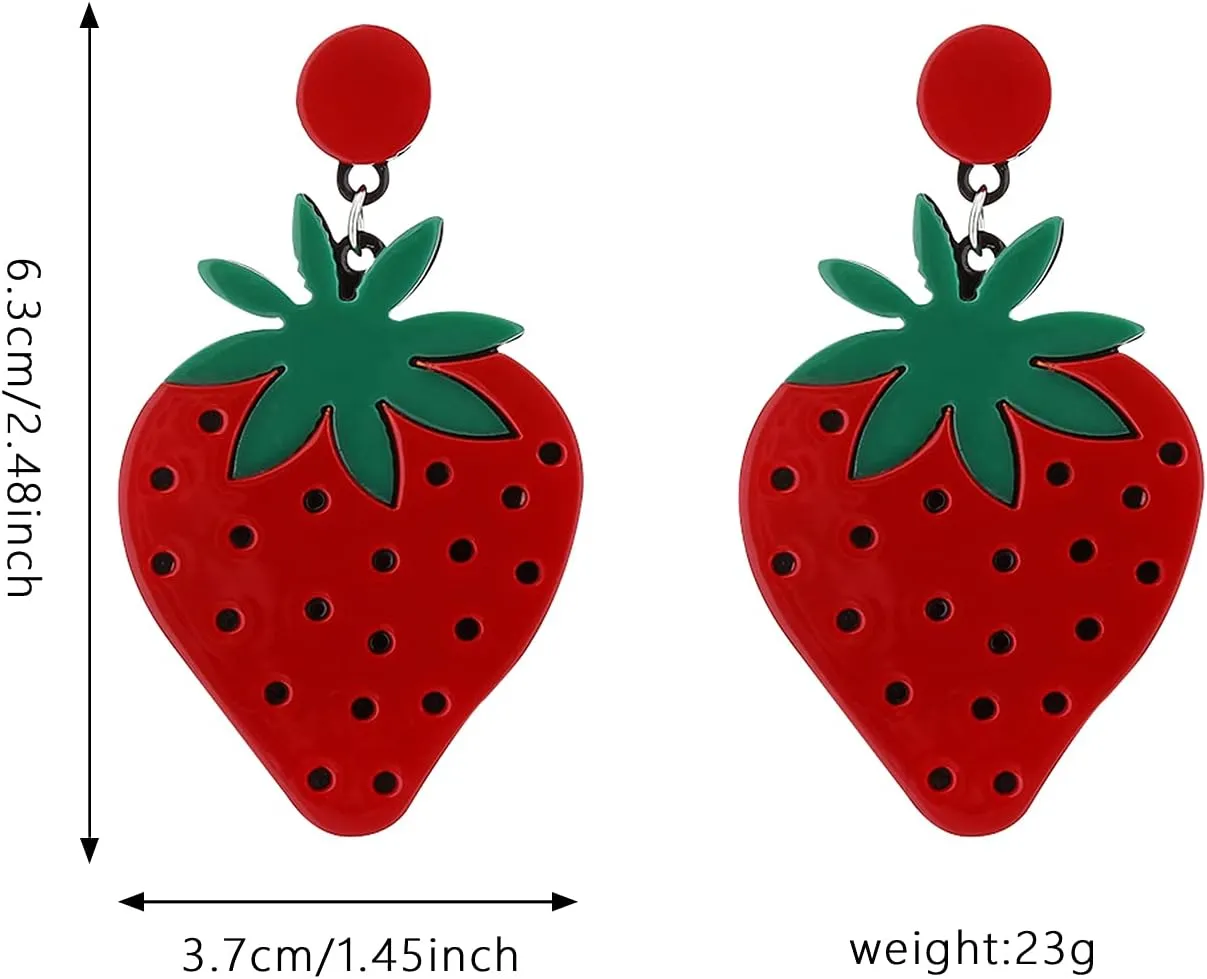 Strawberry Acrylic Drop Earrings for Women Bohemian Large Cute Strawberry Dangle Earrings for Party Vacation