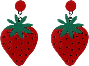 Strawberry Acrylic Drop Earrings for Women Bohemian Large Cute Strawberry Dangle Earrings for Party Vacation