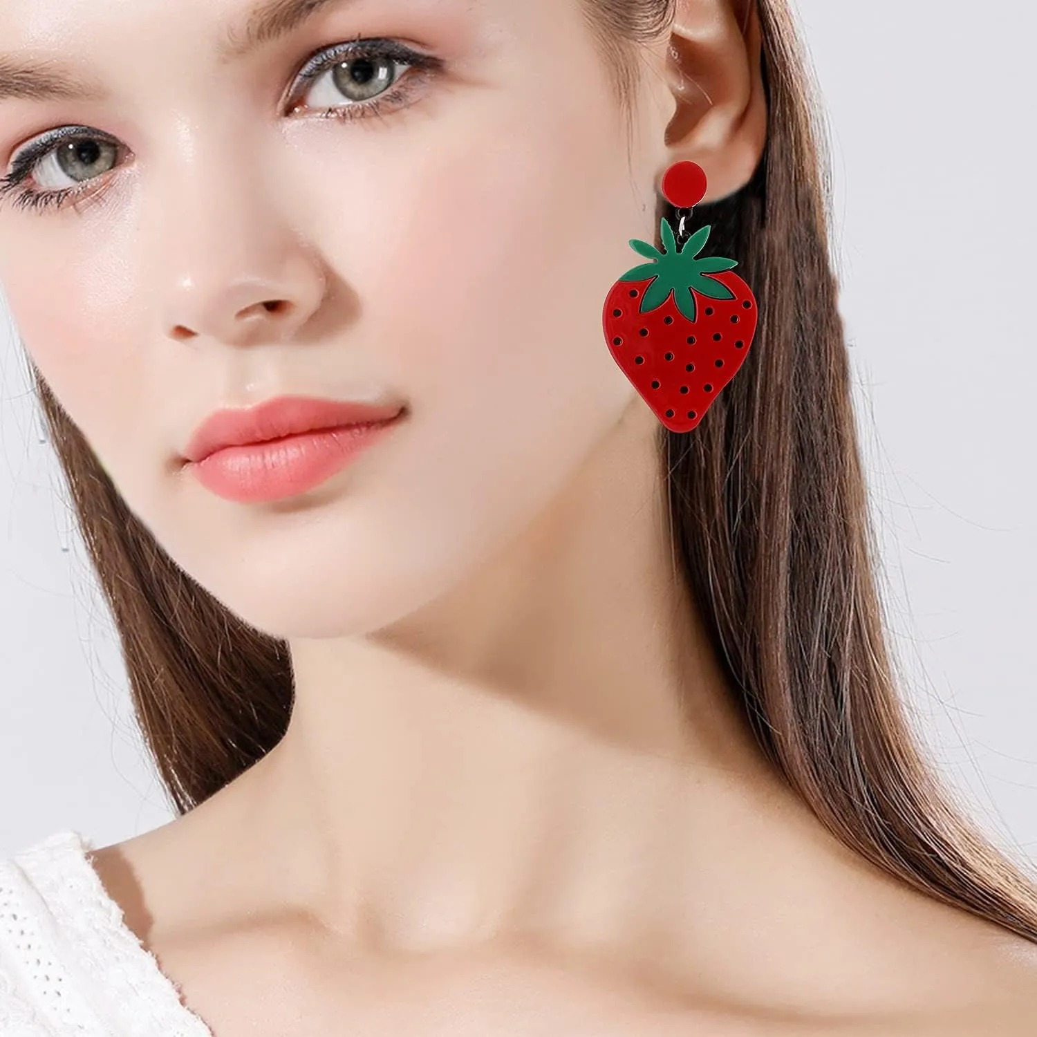 Strawberry Acrylic Drop Earrings for Women Bohemian Large Cute Strawberry Dangle Earrings for Party Vacation