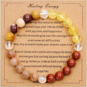 Strong Healing Crystal Bracelet 8MM Genuine Stone Bracelet Lucky Beaded Bracelet Chakra Bracelet 6.5 inch Positive Energy Bracelet Inspirational Gifts for Women Mom