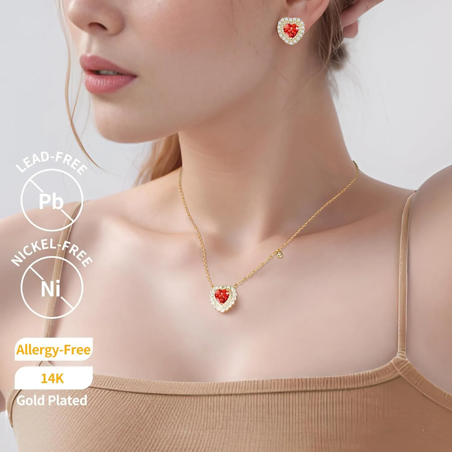 Stud Crystal Heart Earring For Women,New Year,Valentine's Day,Birthstone,CZ Earring,Fashion Jewelry,14K Gold Plated/Sliver Tone,Gifts for Mother Daughter Wife Girlfriend
