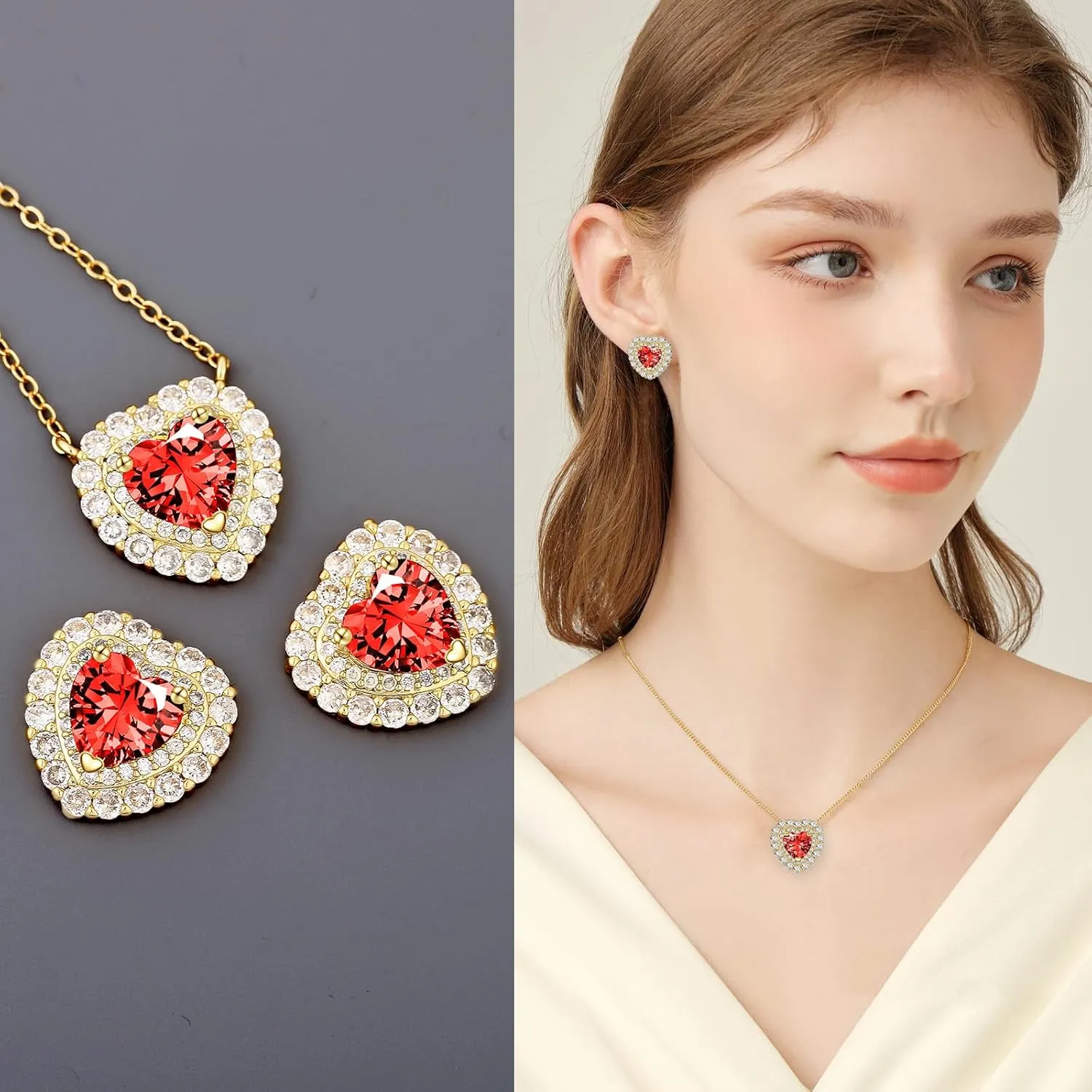 Stud Crystal Heart Earring For Women,New Year,Valentine's Day,Birthstone,CZ Earring,Fashion Jewelry,14K Gold Plated/Sliver Tone,Gifts for Mother Daughter Wife Girlfriend