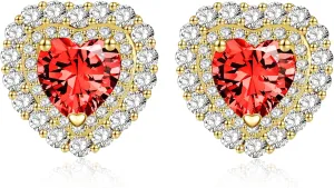 Stud Crystal Heart Earring For Women,New Year,Valentine's Day,Birthstone,CZ Earring,Fashion Jewelry,14K Gold Plated/Sliver Tone,Gifts for Mother Daughter Wife Girlfriend