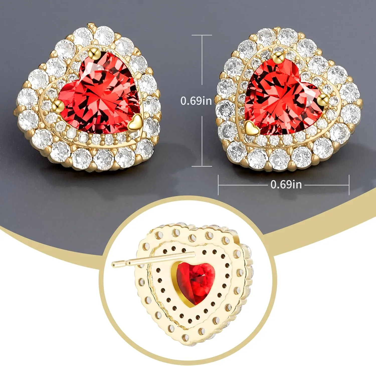 Stud Crystal Heart Earring For Women,New Year,Valentine's Day,Birthstone,CZ Earring,Fashion Jewelry,14K Gold Plated/Sliver Tone,Gifts for Mother Daughter Wife Girlfriend
