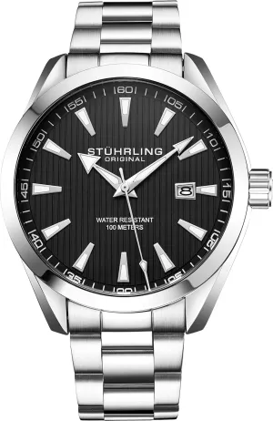 Stuhrling Original Dress Watch for Men Analog Dial with Date Calfskin Leather Band