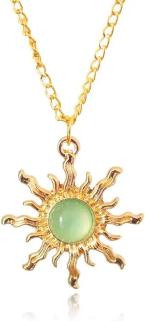 Sun Pendant Necklace Gold Healing Crystals Necklaces for Men Natural Green Stone Necklace Women Adult