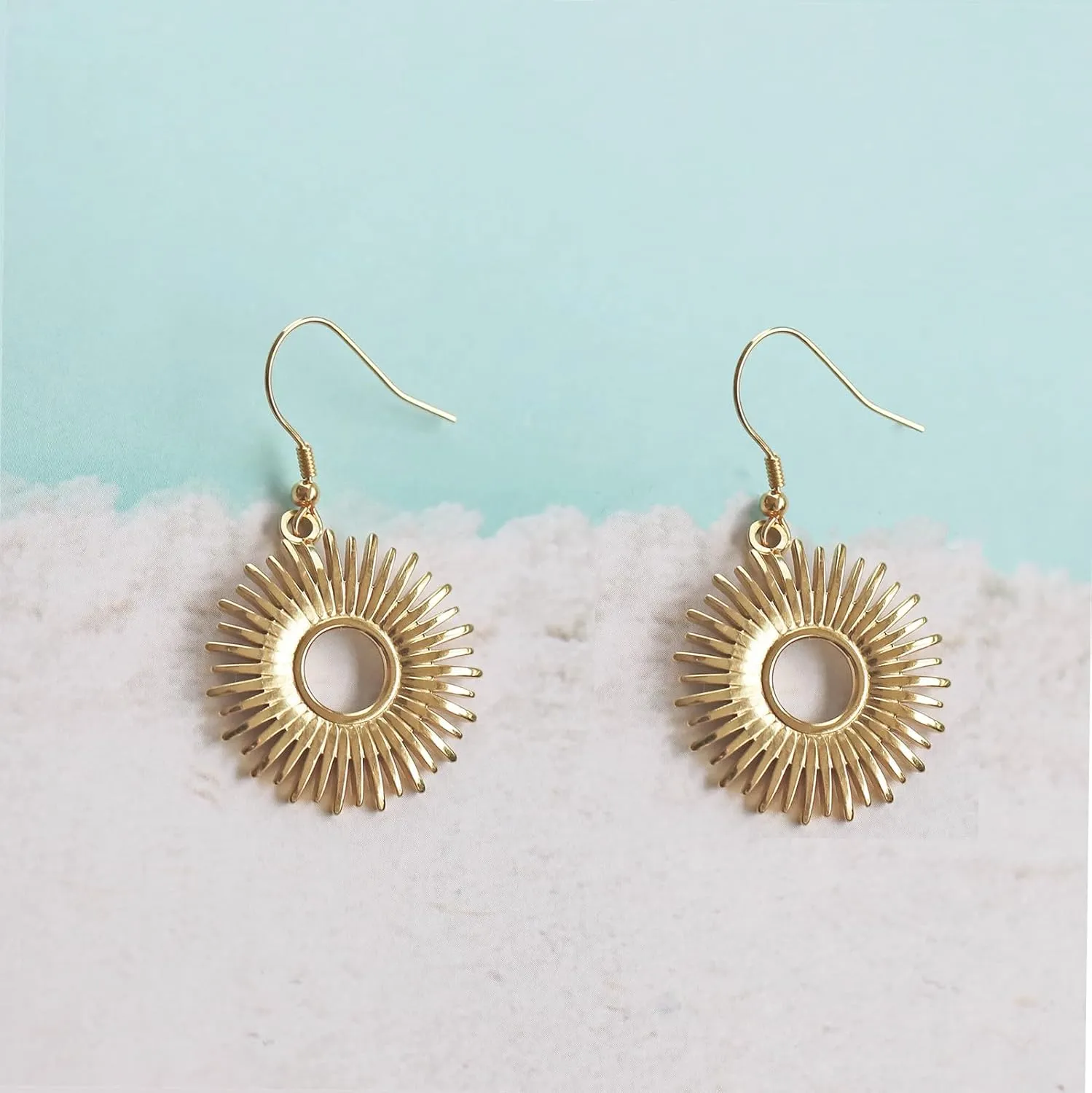 Sunburst Earrings for Women with 925 Sterling Silver Hooks,Hypoallergenic Sun Dangle Earring Boho Jewelry Gift