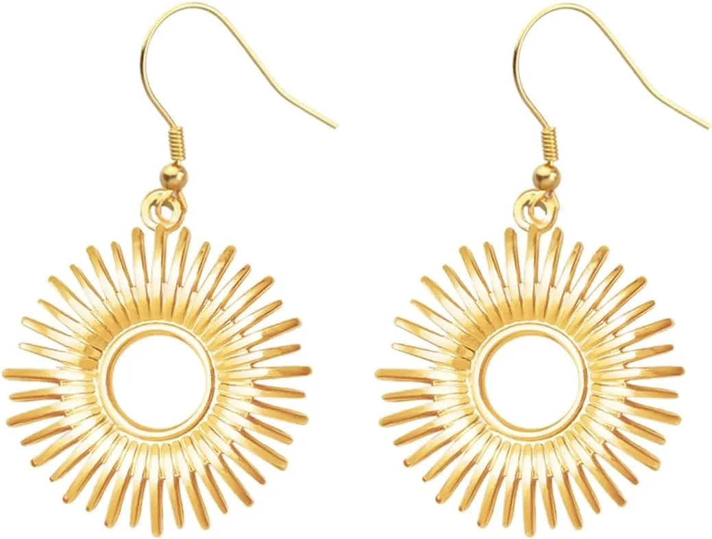 Sunburst Earrings for Women with 925 Sterling Silver Hooks,Hypoallergenic Sun Dangle Earring Boho Jewelry Gift