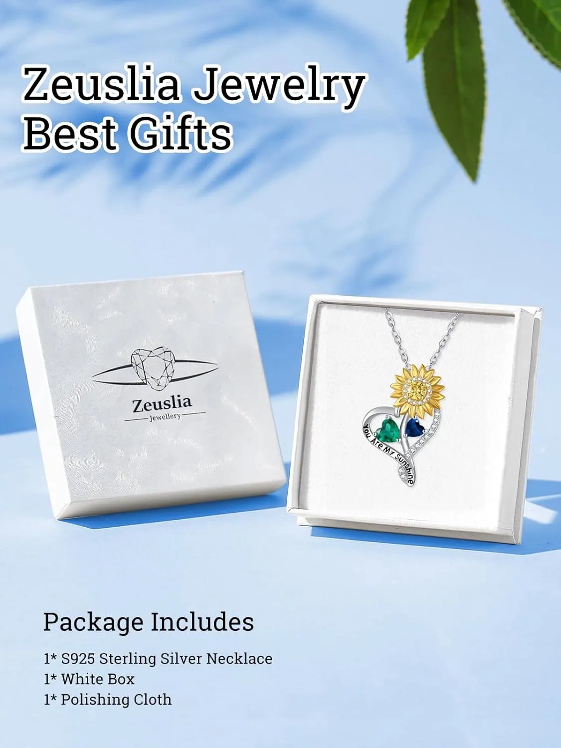 Sunflower Heart Birthstone Necklaces for Women925 Sterling Silver You Are My Sunshine Pendant NecklacesMother's Day Birthday Anniversary Jewelry Gifts for Wife Mom Grandma