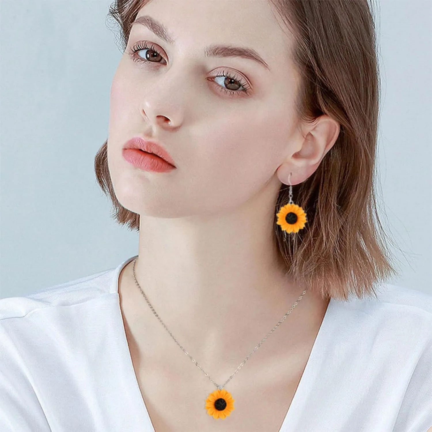 Sunflower Necklace Earrings Sets for Women Fashion Leaf Bohemian Daisy Flower Earring Handmade 3D Sunflower Earring Mother's Day Gifts