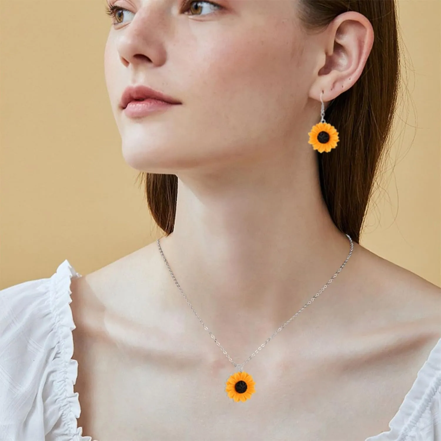 Sunflower Necklace Earrings Sets for Women Fashion Leaf Bohemian Daisy Flower Earring Handmade 3D Sunflower Earring Mother's Day Gifts