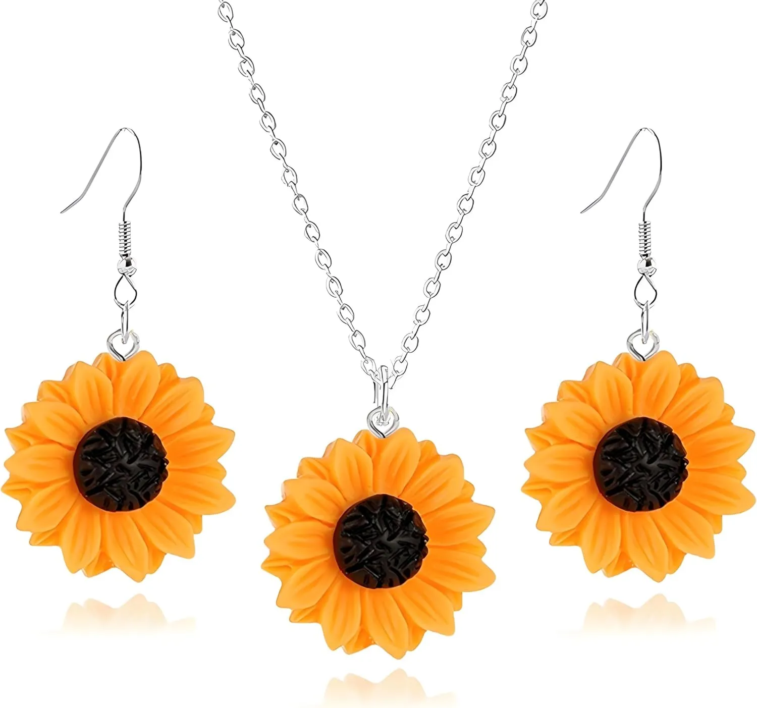 Sunflower Necklace Earrings Sets for Women Fashion Leaf Bohemian Daisy Flower Earring Handmade 3D Sunflower Earring Mother's Day Gifts
