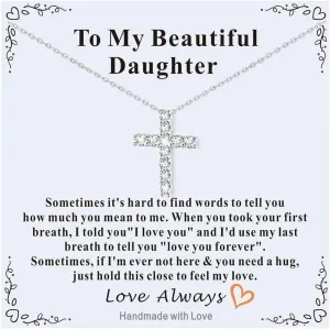 Supcare Dainty Cross Necklace with Messaged Card, Hypoallergenic Stainless Steel Crucifix Pendant with Adjustable Chain 16'' 2'', Trendy Women Christian Gifts to My Mom, Wife,Grandmother,Love