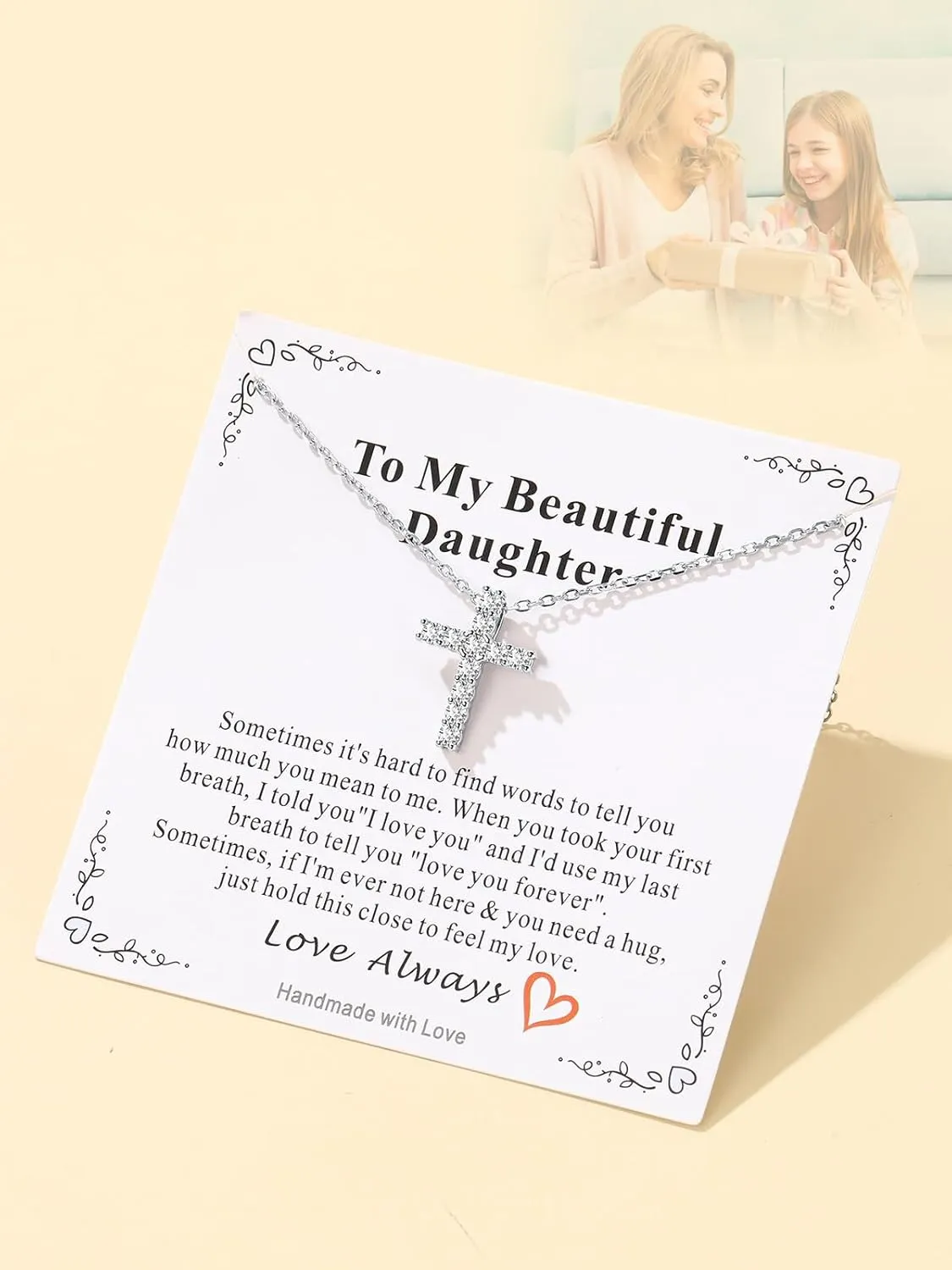Supcare Dainty Cross Necklace with Messaged Card, Hypoallergenic Stainless Steel Crucifix Pendant with Adjustable Chain 16'' 2'', Trendy Women Christian Gifts to My Mom, Wife,Grandmother,Love