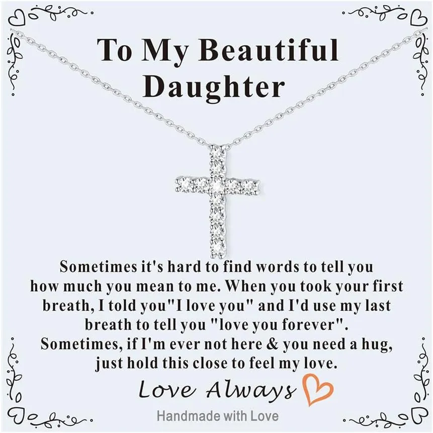 Supcare Dainty Cross Necklace with Messaged Card, Hypoallergenic Stainless Steel Crucifix Pendant with Adjustable Chain 16'' 2'', Trendy Women Christian Gifts to My Mom, Wife,Grandmother,Love