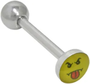 Surgical Steel Tongue Ring Straight Barbell 14 Gauge Tongue Face Logo