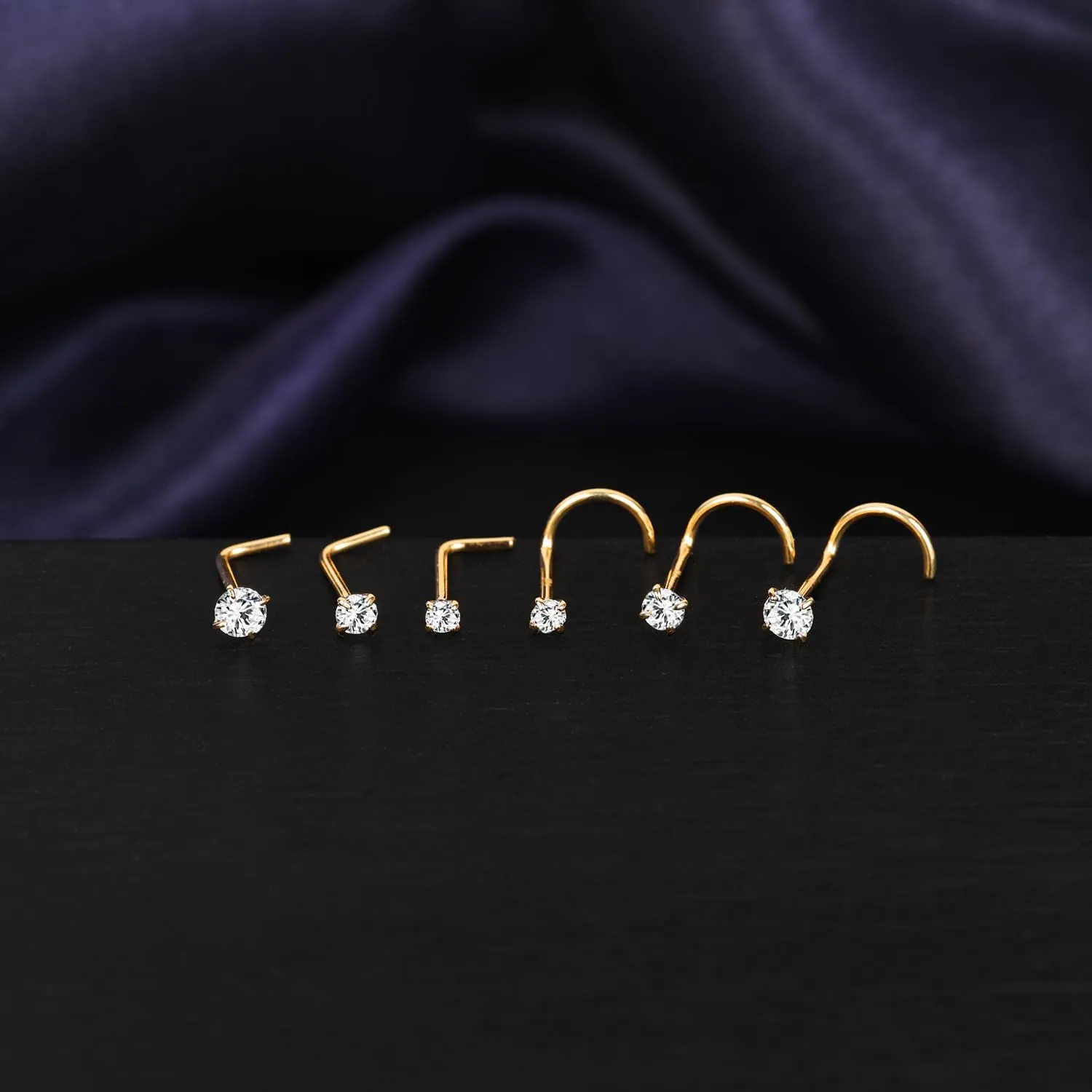 SYLWIA 14K Solid Gold Nose Studs Rings 20g 18g, Moissanite Corkscrew L Shaped Nose Rings, Hypoallergenic 18 20 Gauge Nose Ring Piercing for Women Wen Gifts - 2mm 2.5mm 3mm Moissanite