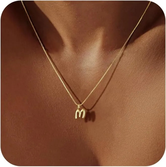Tasiso Letter Necklace 14K Gold Plated Necklace Initial Necklaces for Women Cute Alphabet Pendant Personalized Jewelry Gift for Her