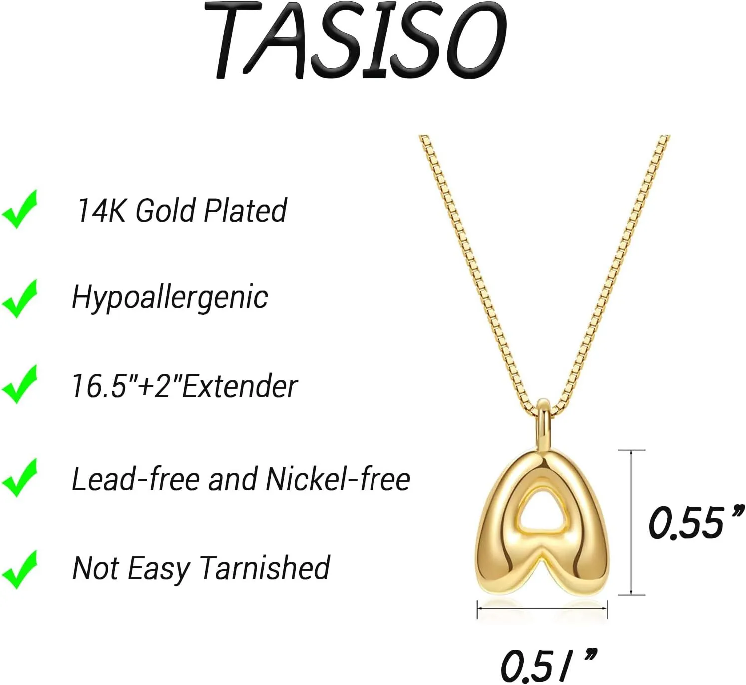 Tasiso Letter Necklace 14K Gold Plated Necklace Initial Necklaces for Women Cute Alphabet Pendant Personalized Jewelry Gift for Her