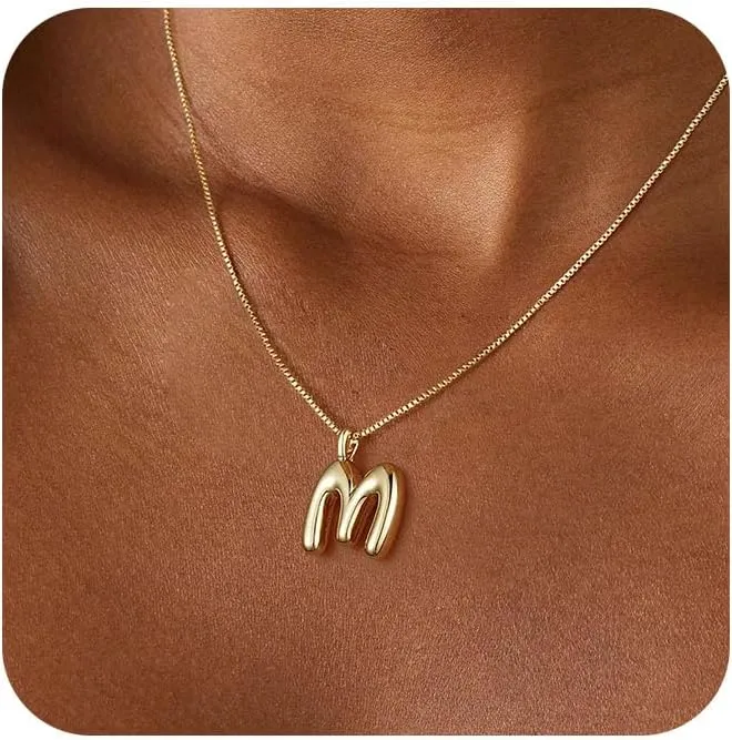 Tasiso Letter Necklace 14K Gold Plated Necklace Initial Necklaces for Women Cute Alphabet Pendant Personalized Jewelry Gift for Her