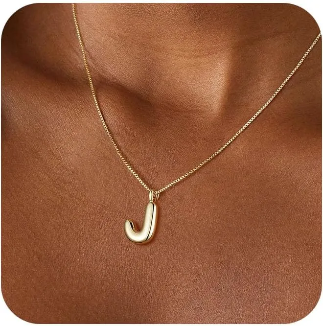 Tasiso Letter Necklace 14K Gold Plated Necklace Initial Necklaces for Women Cute Alphabet Pendant Personalized Jewelry Gift for Her