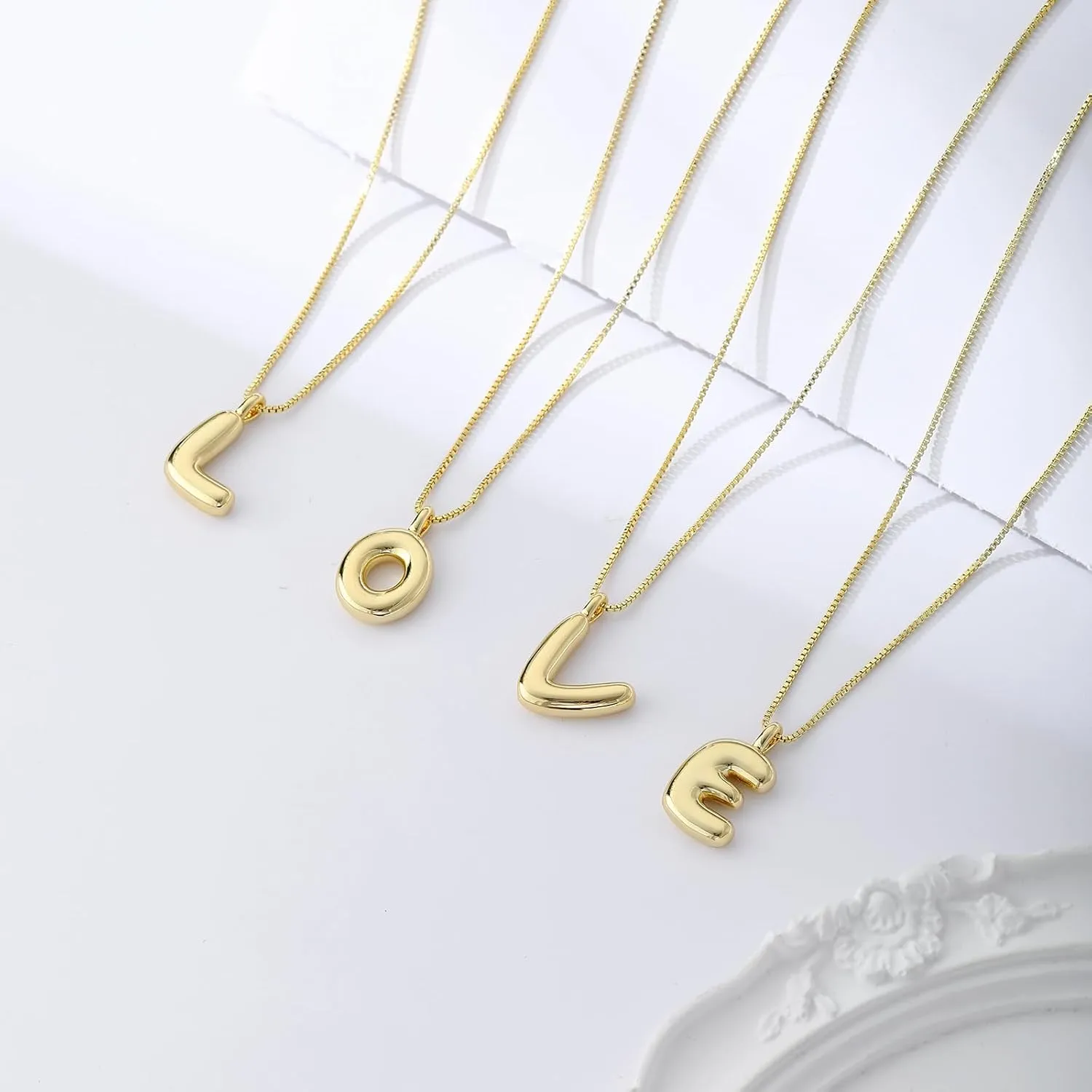 Tasiso Letter Necklace 14K Gold Plated Necklace Initial Necklaces for Women Cute Alphabet Pendant Personalized Jewelry Gift for Her