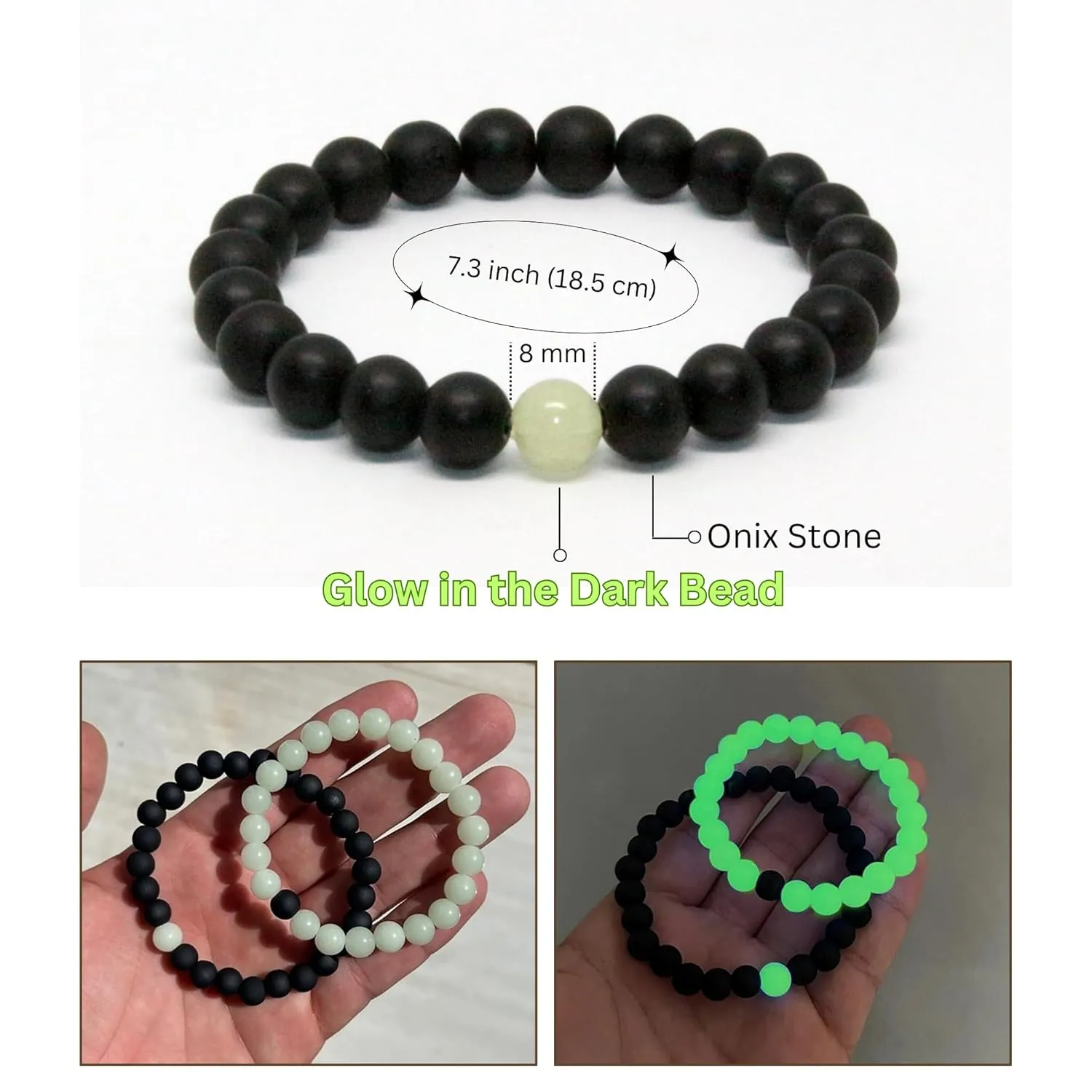 Teen Boys Gift Ideas Teenage Boys Gifts Men | Handmade Glow in The Dark Beaded Black Onyx Bracelets Mens Jewelry | Anniversary Birthday Easter Basket Stuffers Confirmation Son Gifts Christmas Stocking