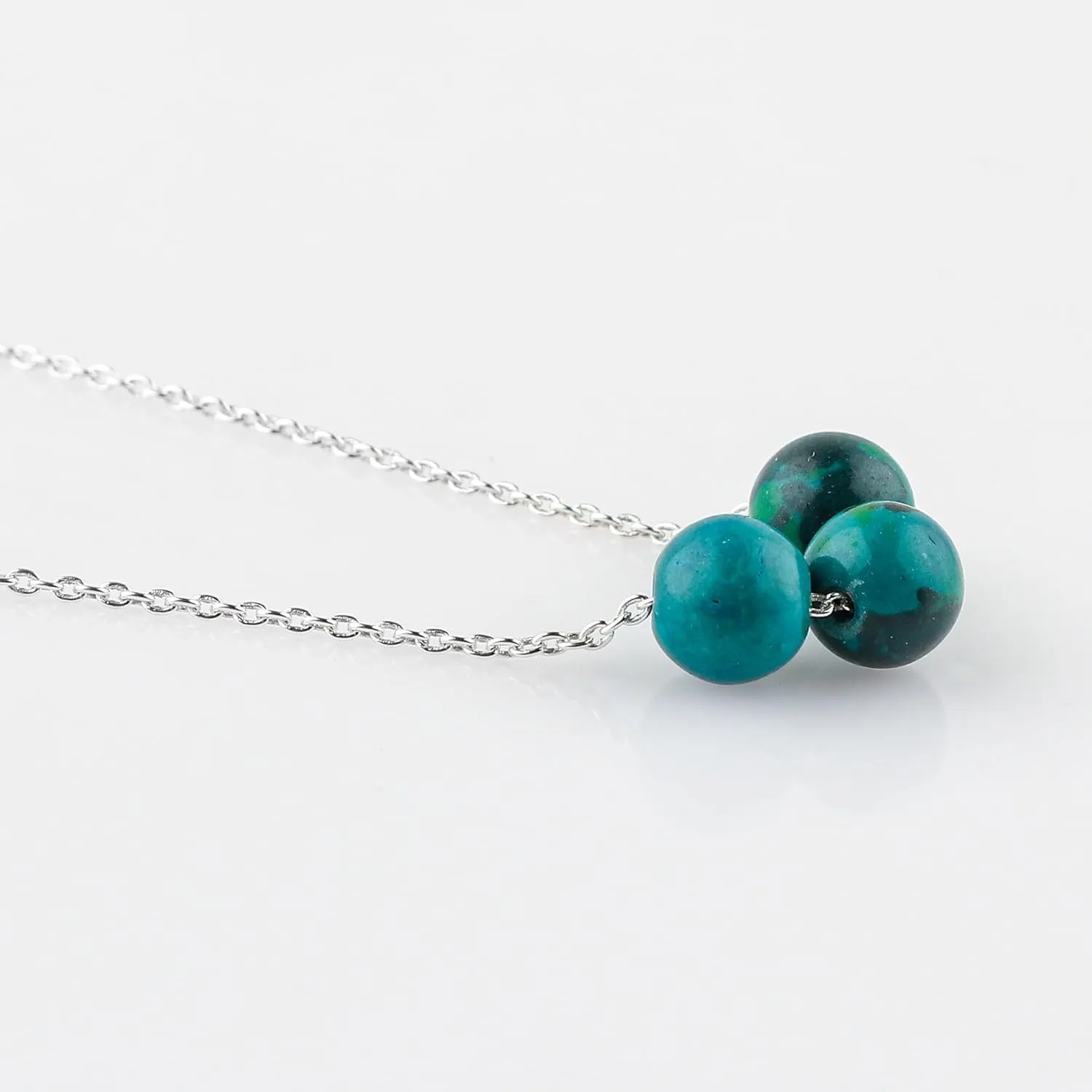 Thecraftman Pendant Crystal Choker Necklace Jewelry for Women Dainty Silver Plated Chain with 3 Beads Birthstone Handmade Necklace Gift for Women Teen Girls (Chrysocolla)