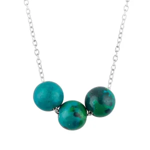 Thecraftman Pendant Crystal Choker Necklace Jewelry for Women Dainty Silver Plated Chain with 3 Beads Birthstone Handmade Necklace Gift for Women Teen Girls (Chrysocolla)